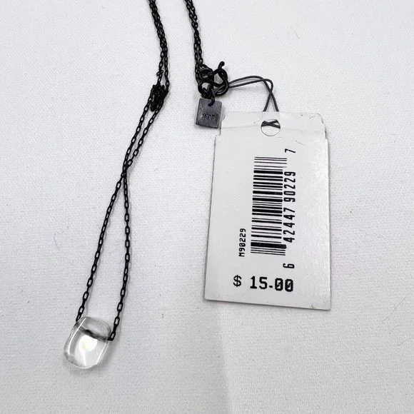 NWT - Nine West - Clear Glass Square Pendant 16” Black 925 Chain w/ Hook Closure - Picture 7 of 7